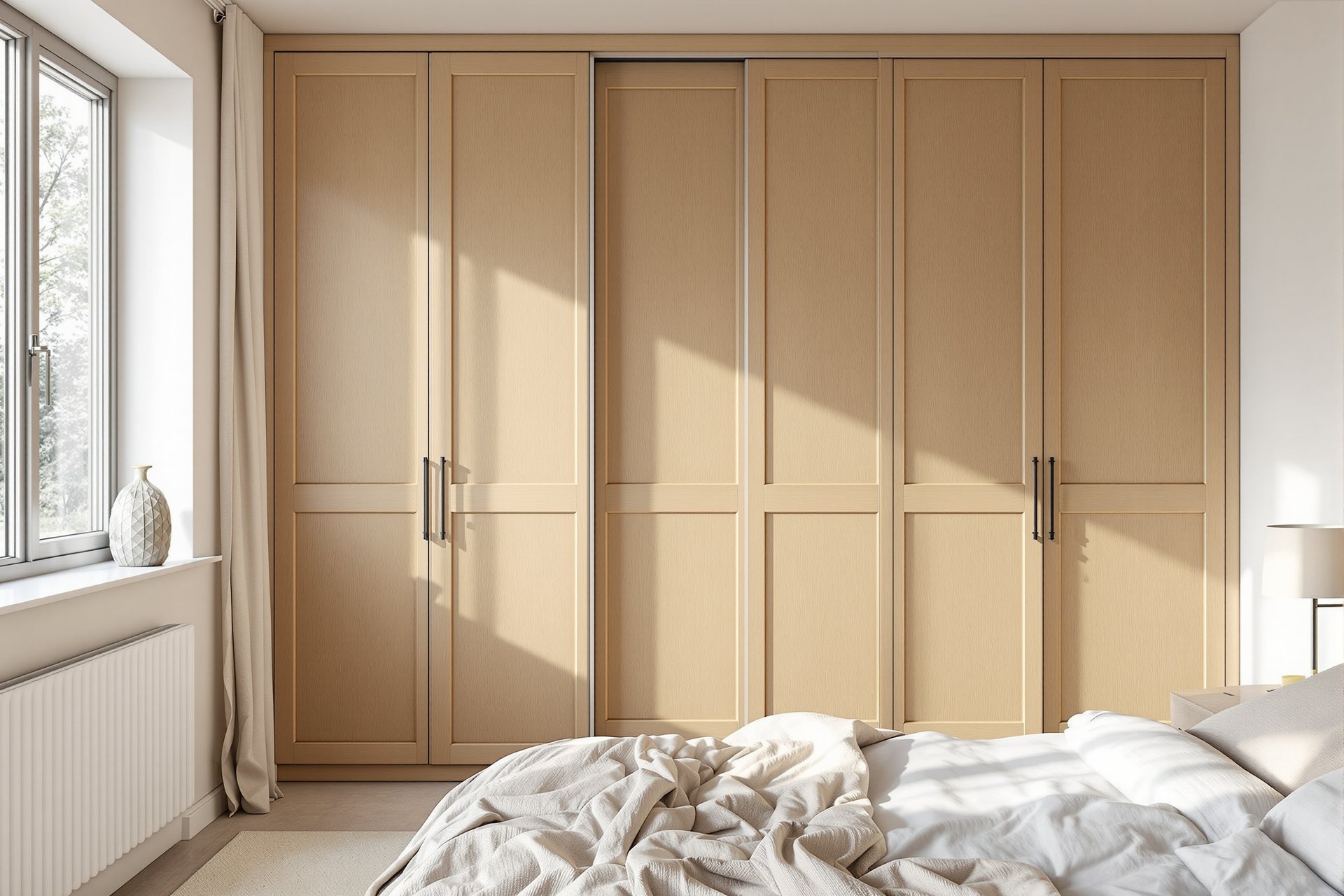 Nowoczesna szafa wnękowa z drzwiami przesuwnymi w sypialni